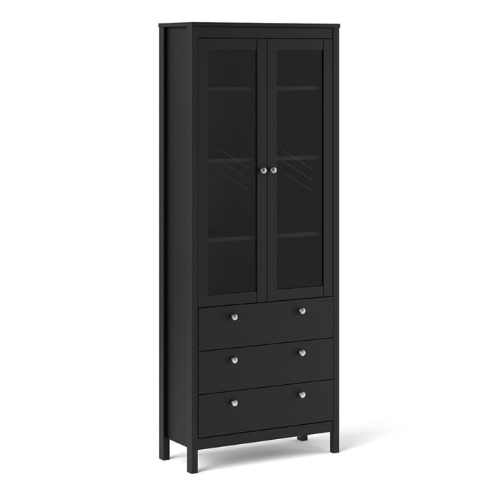 Madrid Glazed 2 Door Display Cabinet - Matt Black - The Furniture Mega Store 