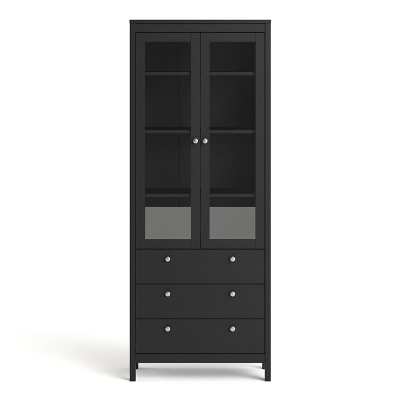 Madrid Glazed 2 Door Display Cabinet - Matt Black - The Furniture Mega Store 