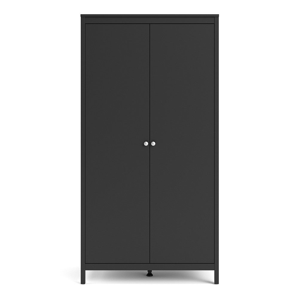 Madrid 2 Door Wardrobe - Matt Black - The Furniture Mega Store 
