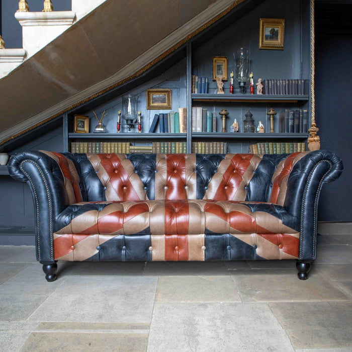 Union Jack Vintage Leather Buttoned Chesterfield Sofa Collection - The Furniture Mega Store 