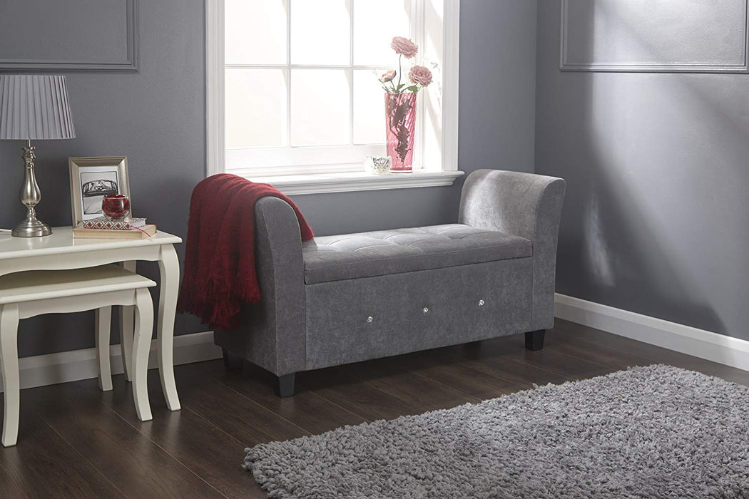 Vera Upholstered Window Seat / Bench - Grey - The Furniture Mega Store 