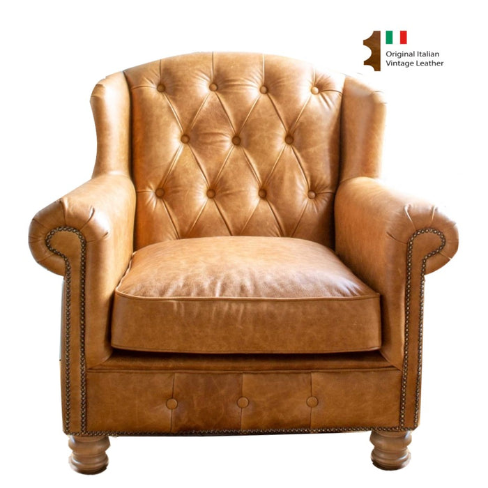 Clarence Tan Vintage Leather Club Chair - The Furniture Mega Store 