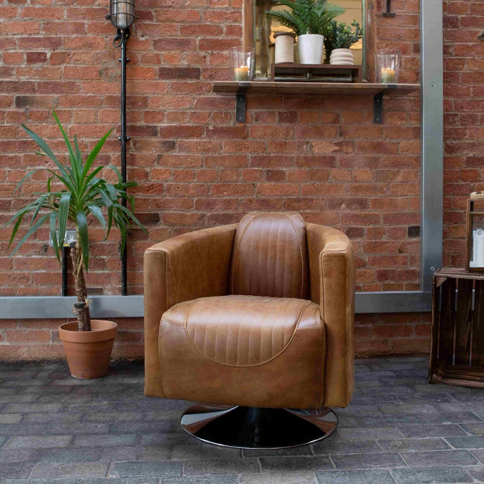 Spitfire Aniline Leather Swivel Tub Chair - Choice Of Leathers - The Furniture Mega Store 