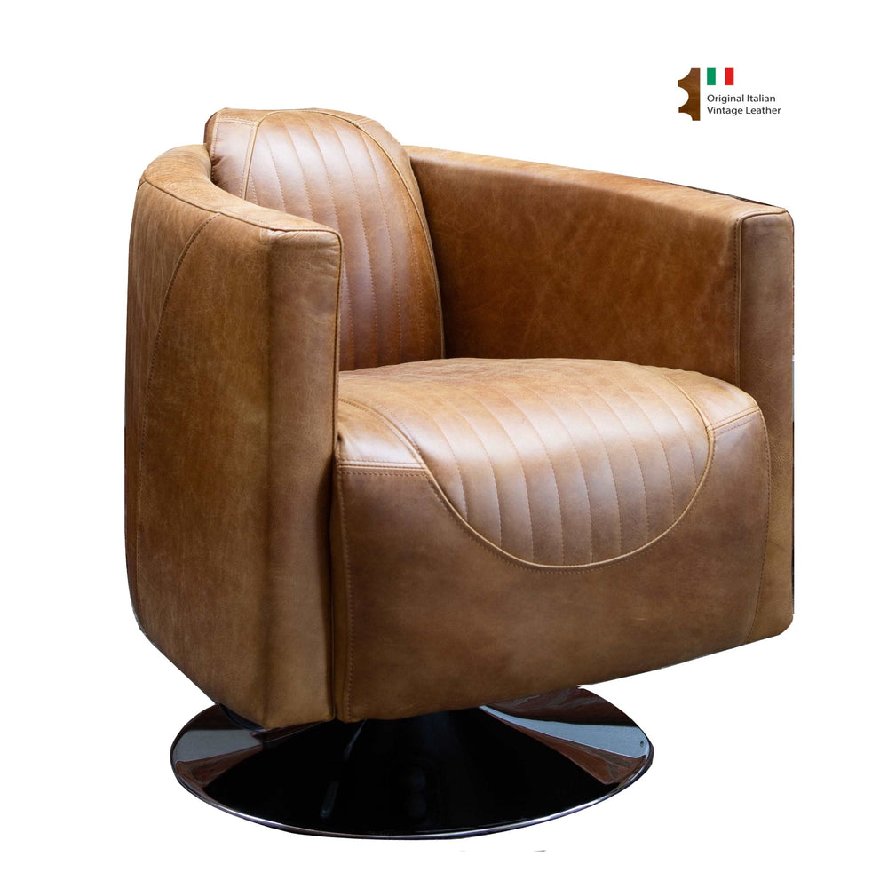 Spitfire Aniline Leather Swivel Tub Chair - Choice Of Leathers - The Furniture Mega Store 