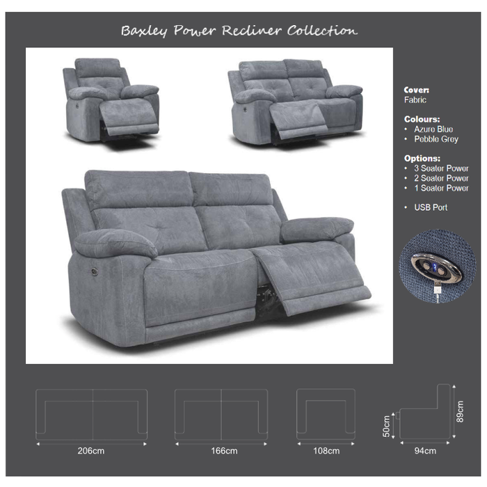 Baxley Power Recliner Armchair With Intergrated Usb Charging Ports - Choice Of Fabrics - The Furniture Mega Store 