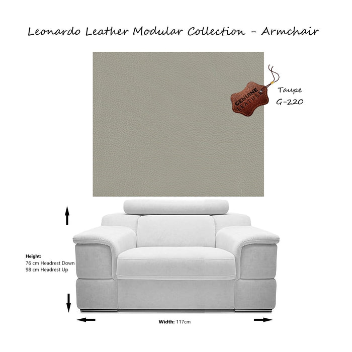 Leonardo Armchair - Choice Of Aqua Clean Fabric or 100% Genuine Leather Upholstery - The Furniture Mega Store 