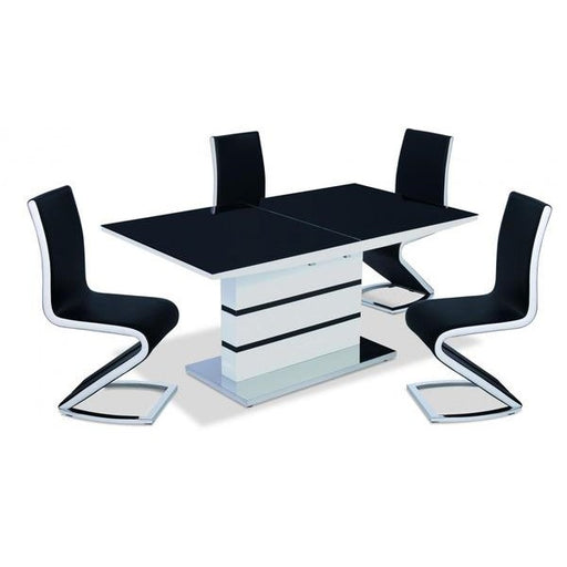 Spencer High Gloss Extendable Dining Table White with Black Glass Top & 4 chairs - The Furniture Mega Store 