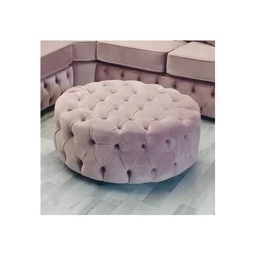 Alexa Plush Velvet Round Tufted Ottoman Footstool - The Furniture Mega Store 