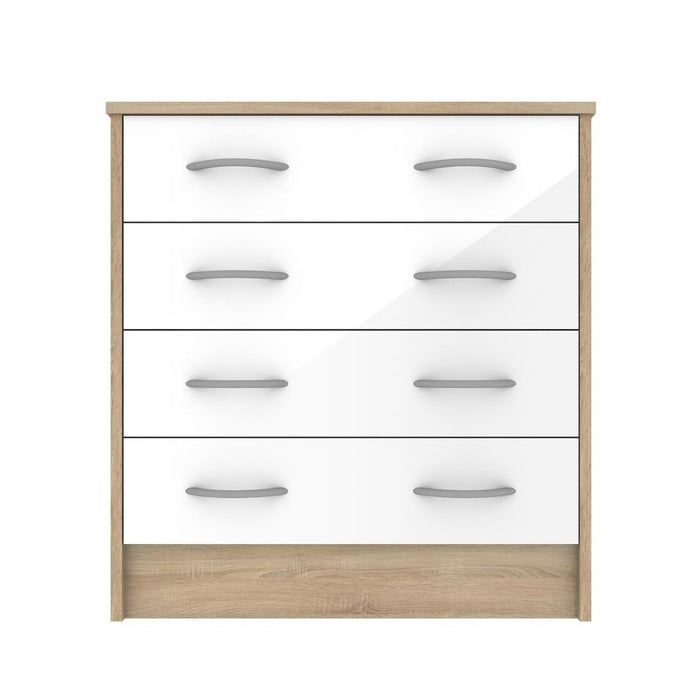 White Gloss & Oak - Wardrobe, Chest Drawers & Bedside - Bedroom Set - The Furniture Mega Store 