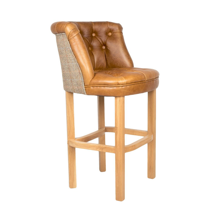 Parker Vintage Leather Harris Tweed Buttoned Bar Stool Various Options