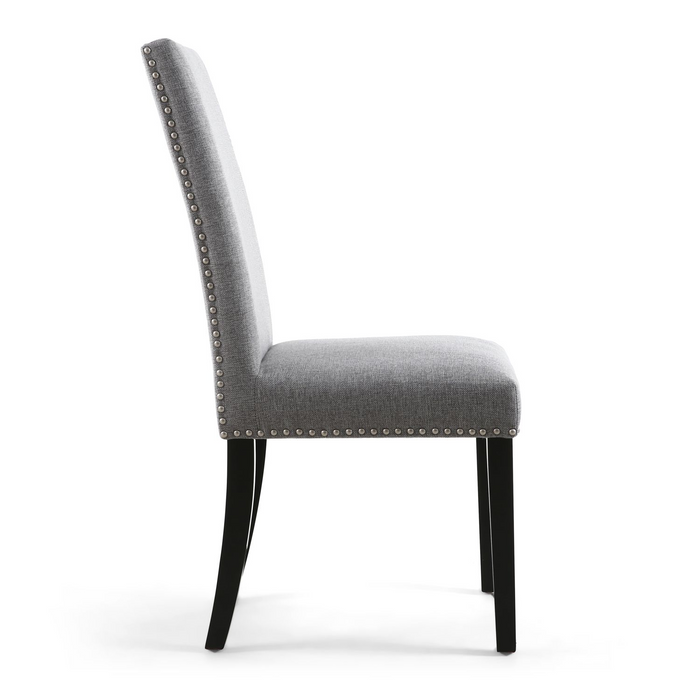 Linen Effect Silver Grey Dining Chairs With Black Legs {Set Of 2} - The Furniture Mega Store 