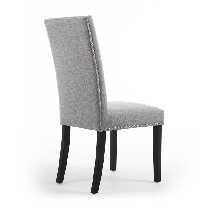 Linen Effect Silver Grey Dining Chairs With Black Legs {Set Of 2} - The Furniture Mega Store 