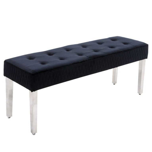 Black Velvet Tufted Dining Bench With Chrome Legs - 140cm - The Furniture Mega Store 