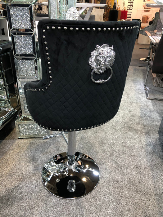 Black velvet bar stools with lion knocker 2025