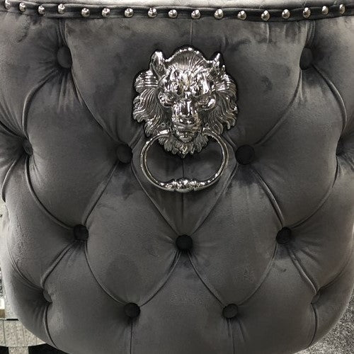 Valentino Lion Head Deep Tufted Velvet Dining Chairs - Set Of 2 - Grey - The Furniture Mega Store 