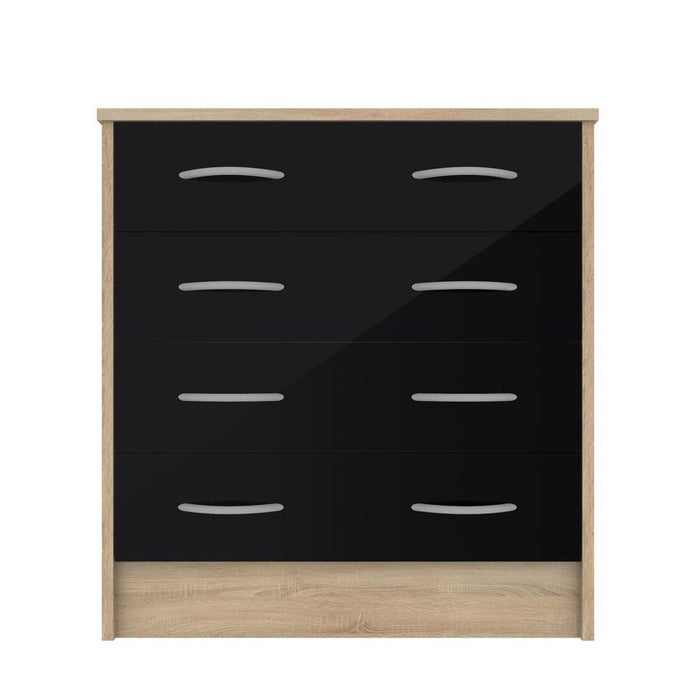 Black Gloss & Oak - Wardrobe, Chest Drawers & Bedside - Bedroom Set - The Furniture Mega Store 