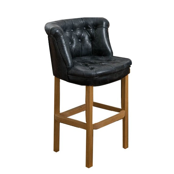 Parker Vintage Leather Buttoned Bar Stool - Choice Of Leathers & Legs - The Furniture Mega Store 