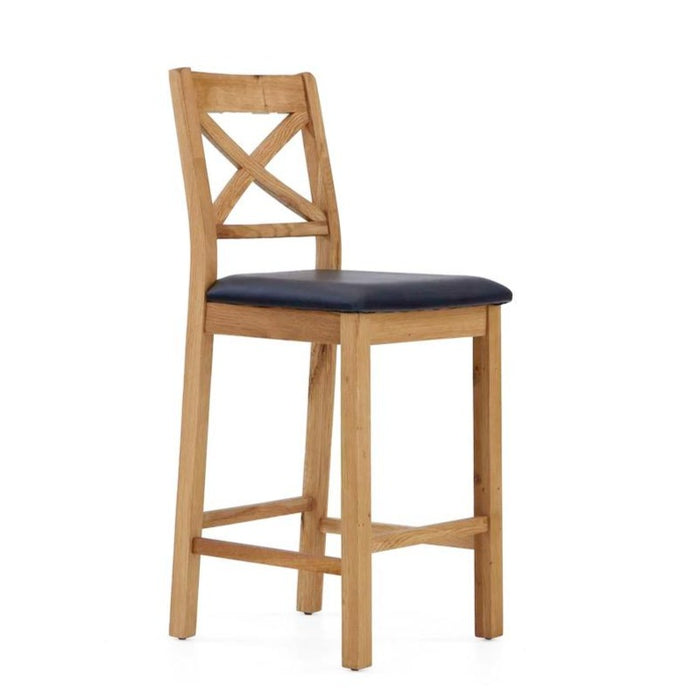 Sailsbury Solid Oak Cross Back Bar Stool - The Furniture Mega Store 