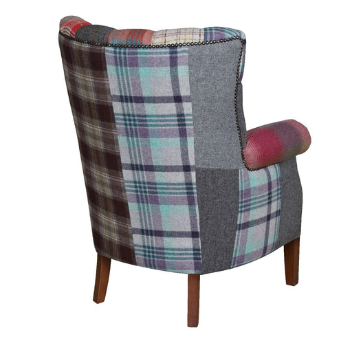 Barnard Vintage Leather, Moon Wool & Harris Tweed Patchwork Chesterfield Wing Chair - The Furniture Mega Store