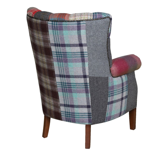 Barnard Vintage Leather, Moon Wool & Harris Tweed Patchwork Chesterfield Wing Chair - The Furniture Mega Store 