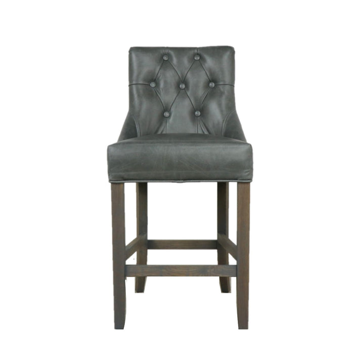 Hugo Vintage Leather & Harris Tweed Buttoned Bar Stool - Various Options - The Furniture Mega Store 