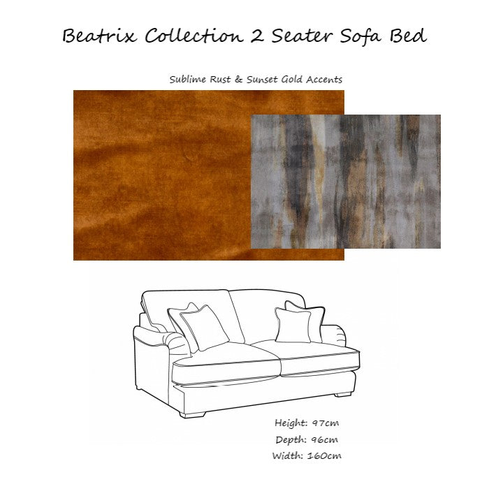 Beatrix Collection 120cm Sofa Bed - Choice Of Fabrics & Feet - The Furniture Mega Store 
