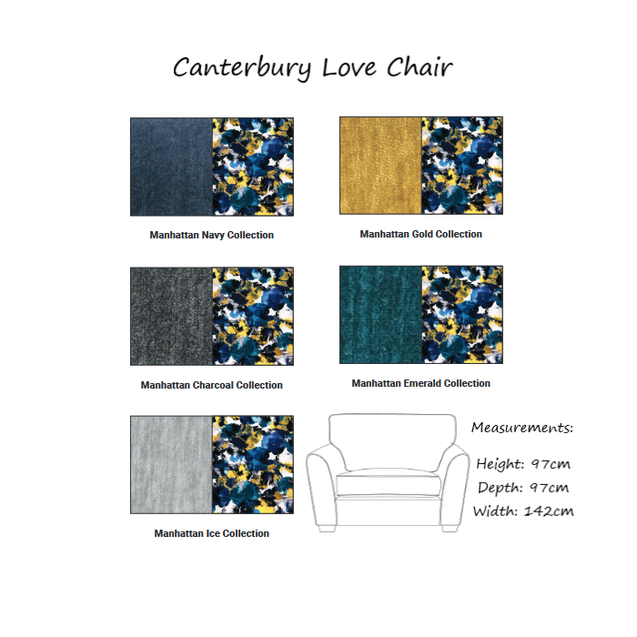 Canterbury Fabric Love Chair - Choice Of Fabrics - The Furniture Mega Store 