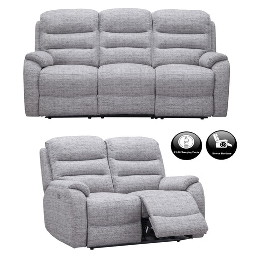 Finsbury Fabric Power Recliner + Intergrated USB Charging Ports 3 & 2 Seater Sofa Set - The Furniture Mega Store 