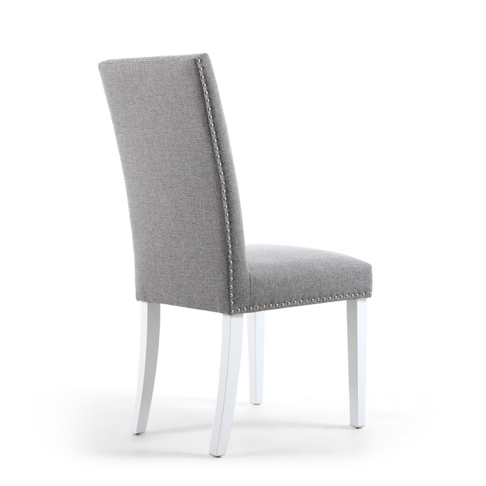 Linen Effect Silver Grey Dining Chairs With White Legs {Set Of 2} - The Furniture Mega Store 