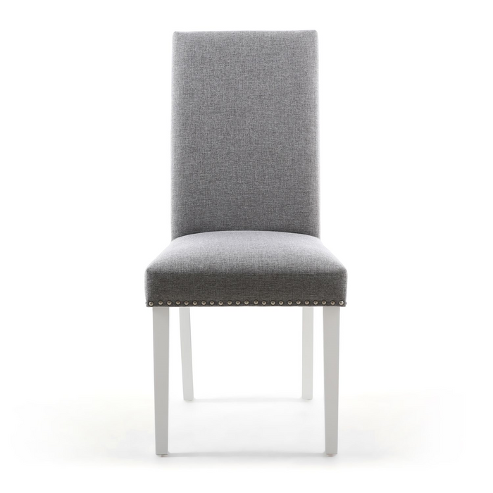 Linen Effect Silver Grey Dining Chairs With White Legs {Set Of 2} - The Furniture Mega Store 