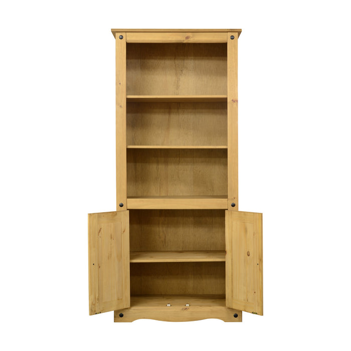 Corona 2 Door Display Unit/Bookcase - Distressed Waxed Pine - The Furniture Mega Store 