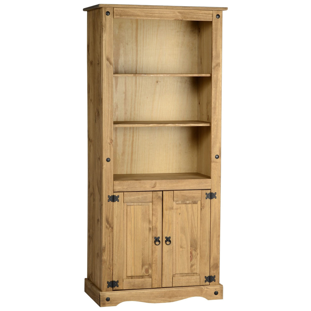 Corona 2 Door Display Unit/Bookcase - Distressed Waxed Pine - The Furniture Mega Store 