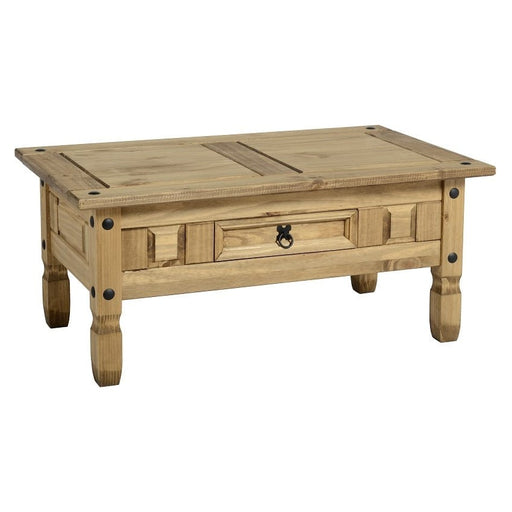 Corona 1 Drawer Coffee Table - Distressed Waxed Pine - The Furniture Mega Store 