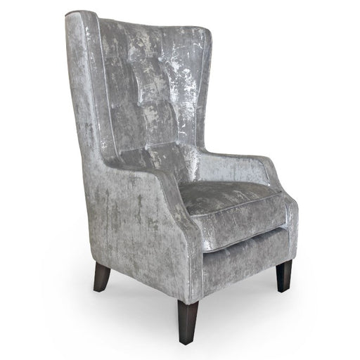Crinkle Silver Throne Winged Fabric Accent Chair - Choice Of Legs - The Furniture Mega Store