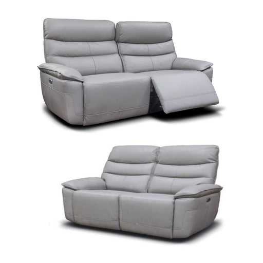 Grayson Power Grey Leather Recliner 3 + 2 Set - Integrated USB Ports & Adjustable Headrests - The Furniture Mega Store 