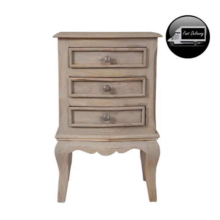 Calais Grey Wash 3 Drawer Bedside Cabinet - The Furniture Mega Store 
