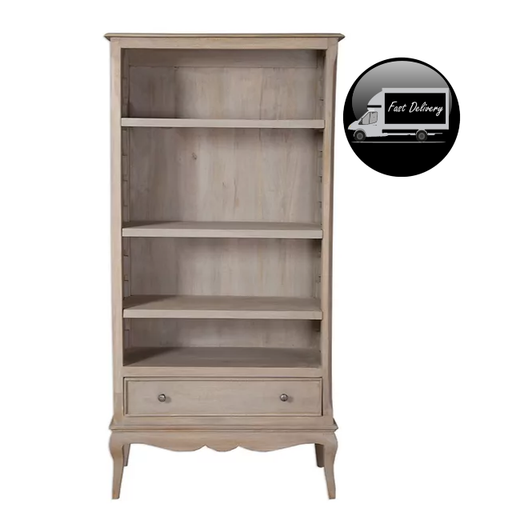Calais Grey Wash Large 1 Drawer Bookcase - The Furniture Mega Store 