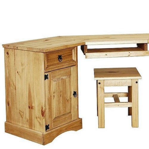 Pine corner shop desk with drawers