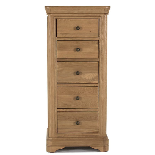 Chambery Natural Oak 5 Drawer Tallboy - The Furniture Mega Store 