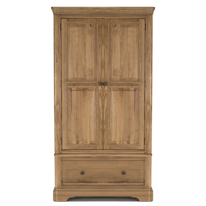 Chambery Natural Oak 2 Door 1 Drawer Wardrobe - The Furniture Mega Store 