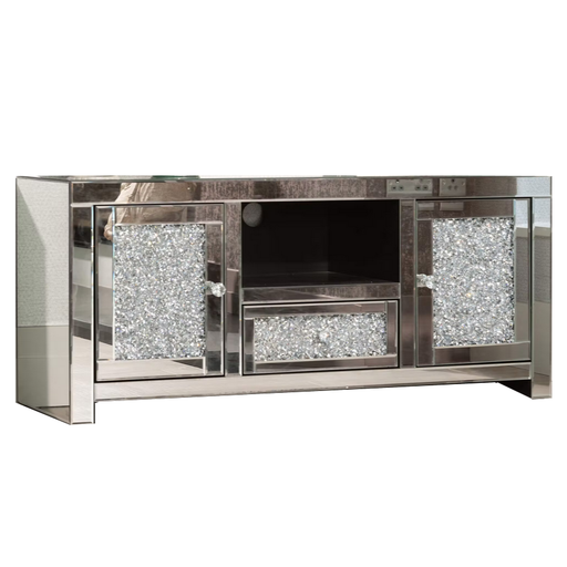 Crushed Diamond Mirrored TV Media Unit - 120cm - The Furniture Mega Store 