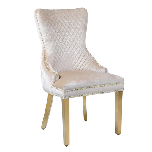 Victoria Cream Velvet & Gold Leg Lion Knocker Back Dining Chairs - Set Of 2 - The Furniture Mega Store 