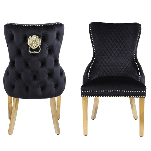Victoria Black Velvet & Gold Leg Lion Knocker Back Dining Chairs - Set Of 2 - The Furniture Mega Store 