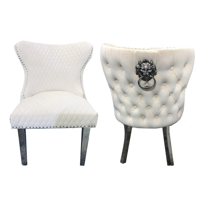Valentino Lion Head Deep Tufted Mink Velvet Dining Chairs - Set Of 2 - The Furniture Mega Store 