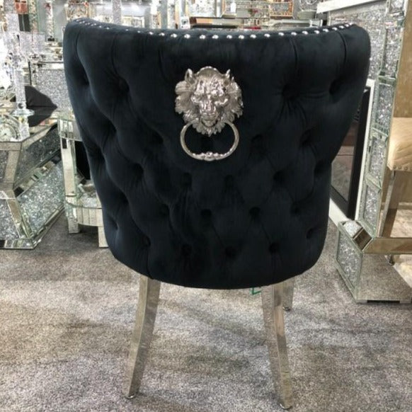 Valentino Lion Head Deep Tufted Velvet Dining Chairs - Set Of 2 - Choice Of Colours - The Furniture Mega Store 