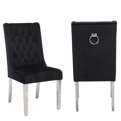 Koko Black Velvet Quilted Knocker Back Dining Chairs With Chrome Legs - Set Of 2 - The Furniture Mega Store 
