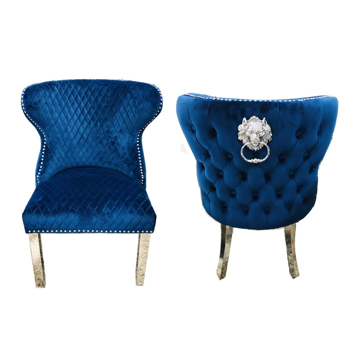 Valentino Lion Head Deep Tufted Velvet Dining Chairs - Set Of 2 - Choice Of Colours - The Furniture Mega Store 