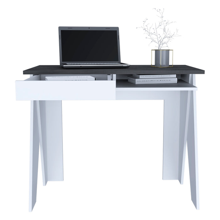 Detroit White & Carbon Grey Oak Woodgrain 1 Drawer Desk - The Furniture Mega Store 