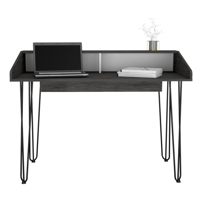 Detroit White & Carbon Grey Oak Woodgrain Hair Pin Leg Desk - The Furniture Mega Store 