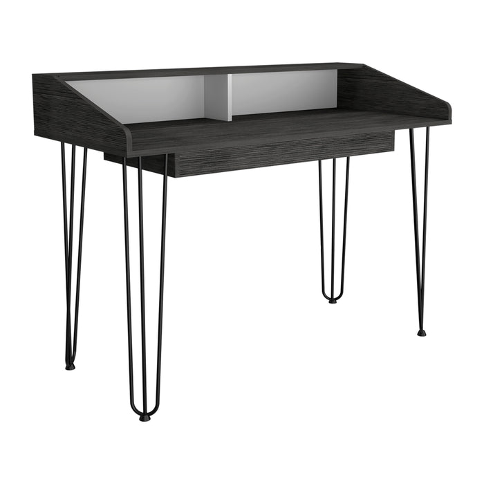 Detroit White & Carbon Grey Oak Woodgrain Hair Pin Leg Desk - The Furniture Mega Store 